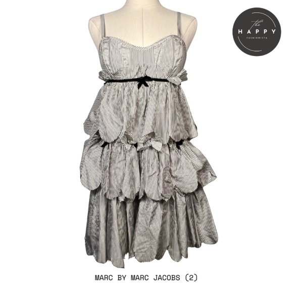 Marc By Marc Jacobs Womens Silk Striped Print Tiered Dress (2) - Picture 1 of 11